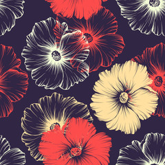 Seamless pattern with mallow flowers - obrazy, fototapety, plakaty