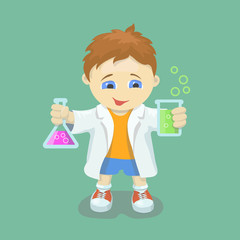 Boy doing chemical experiment. 