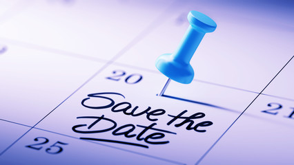 Concept image of a Calendar with a blue push pin. Closeup shot o - obrazy, fototapety, plakaty