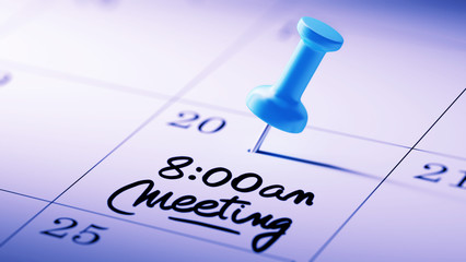 Concept image of a Calendar with a blue push pin. Closeup shot o