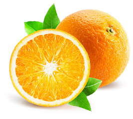 orange with half of orange isolated on the white background