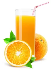 Papier Peint photo Jus glass of orange juice isolated on white background