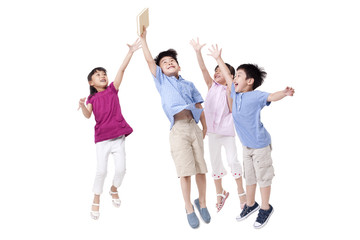 Happy children and book