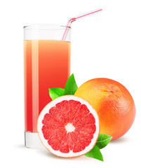 glass of grapefruit juice isolated on white background