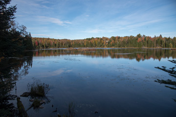 Autumn, lake view and camping in Quebec, Canada