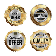 Gold and Silver Badges. Set of Four. Best Offer, Buy Now, Exclusive Offer, Highest Quality. - obrazy, fototapety, plakaty
