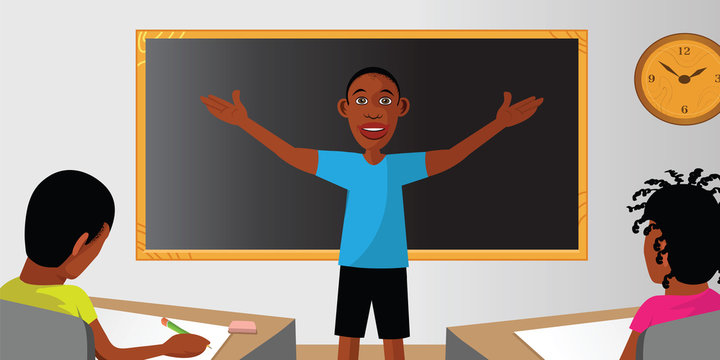 Cartoon illustration of a teacher classroom student
