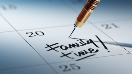 Concept image of a Calendar with a golden dart stick.. The words