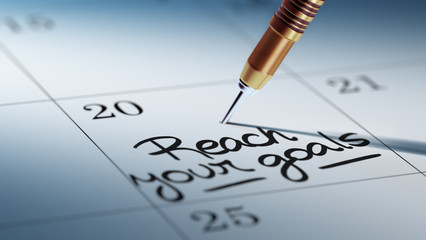 Concept image of a Calendar with a golden dart stick.. The words