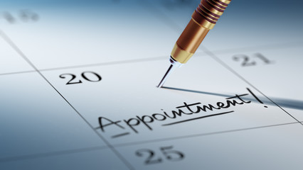 Concept image of a Calendar with a golden dart stick.. The words