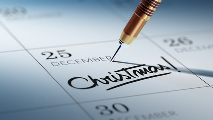 Obraz premium Concept image of a Calendar with a golden dart stick.. The words