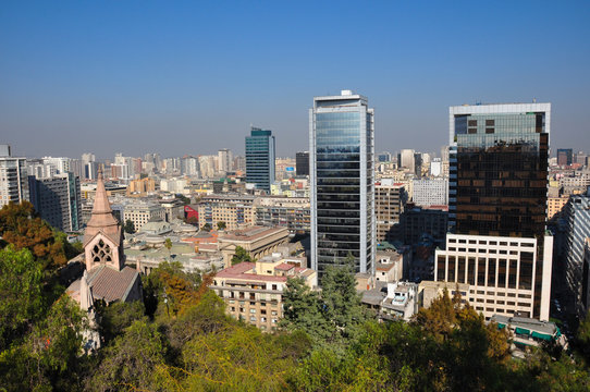 View of Santiago's tall buildings, Chile