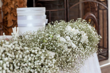wildflowers in the form of a decoration on wedding table