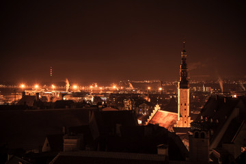 Fototapeta na wymiar Cityscape of old Tallinn at night, Holy Spirit Church