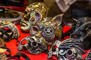Colorful carnival masks on the market in Venice, Italy.