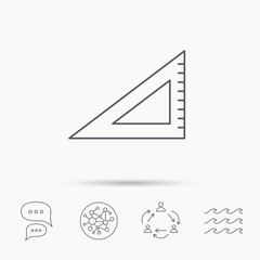 Triangular ruler icon. Straightedge sign.