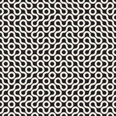 Vector Seamless Black and White Rounded Line Geometric Truchet Maze Pattern