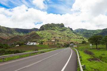 Road across the  mountainous landscapes of   Santiago Island Cape Verde