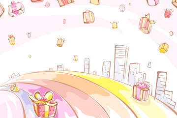 Gifts falling in city