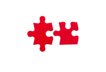 two red jigsaw pieces. concept of connection. Isolated on white background