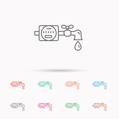 Water counter icon. Pipe with drop sign.