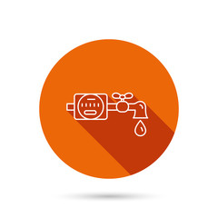 Water counter icon. Pipe with drop sign.