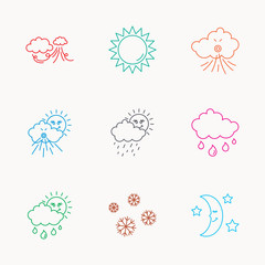 Weather, sun and rain icons. Moon night.