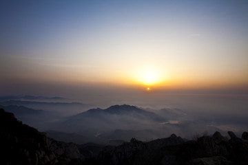Sunrise in Chinese national famous mountain Taishan