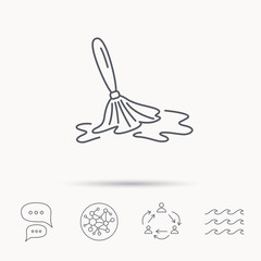 Wet cleaning icon. Clean-up floor tool sign.