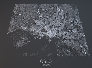Oslo, vista satellitare, cartina, città, Norvegia
 - obrazy, fototapety, plakaty