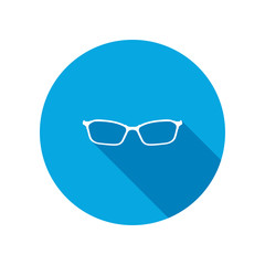 Eye glasses. Optical glass appliance for vision.  Round circle flat icon with long shadow. Vector