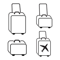 Baggage icon set. Hand luggage for traveling. Linear icons Black symbols on white. Vector isolated