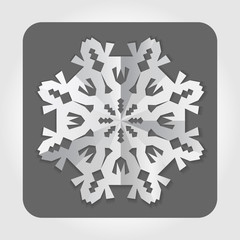 Christmas paper snowflake origami icon. Paper cut out sign with shadow. White on gray. Vector - 99574228