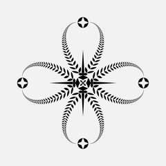 Fototapeta na wymiar Laurel wreath tattoo icon. Black ornament. Cross sign on white background. Defense, peace, glory symbol. Vector