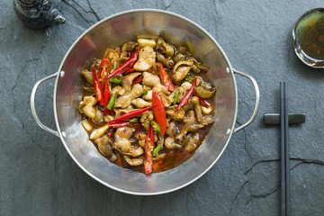Chinese cuisine griddle pork intestines