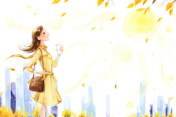 Obraz na płótnie Canvas Young woman taking a walk in Autumn