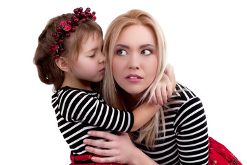 Mother And Daughter in studio isolated on white background