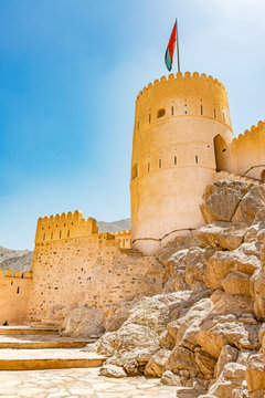 Nakhal Fort in Al Batinah Region, Oman. It is located about 120 km to the west of Muscat, the capital of Oman.
