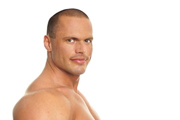 Fototapeta premium Portrait of muscular of man, right you can write some text