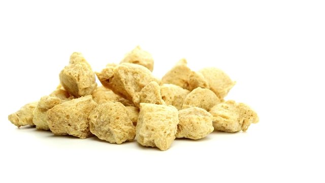 Pile of Textured Soy Protein (Soy Meat) Isolated on White Background