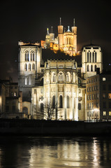 Fototapeta na wymiar Saint-Jean-Baptiste Cathedral with the Fourviere Basilica, Lyon,
