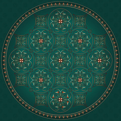 Golden pattern in the shape of circle. Mandala.