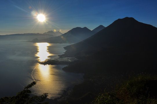 Sunrise from Narriz del Indio over Lago Atitlan, Guatemala