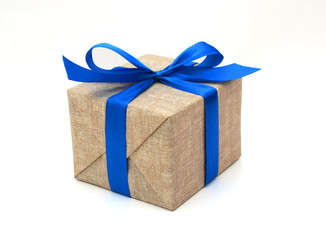 Gift wrapped blue ribbon