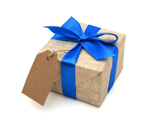 Gift wrapped blue ribbon