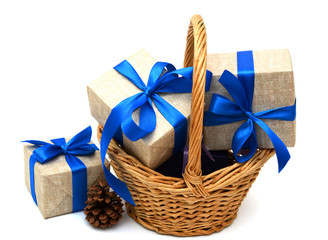 Gift wrapped blue ribbon