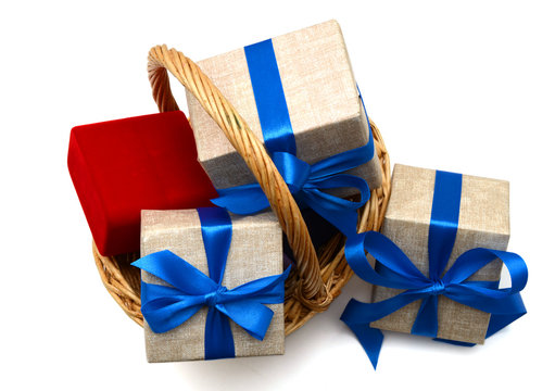 Gift wrapped blue ribbon