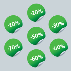 Set of green vector stickers OFF, SALE