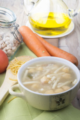 Spanish cuisine. Soup with meat of the pot. Escudella i carn d'o