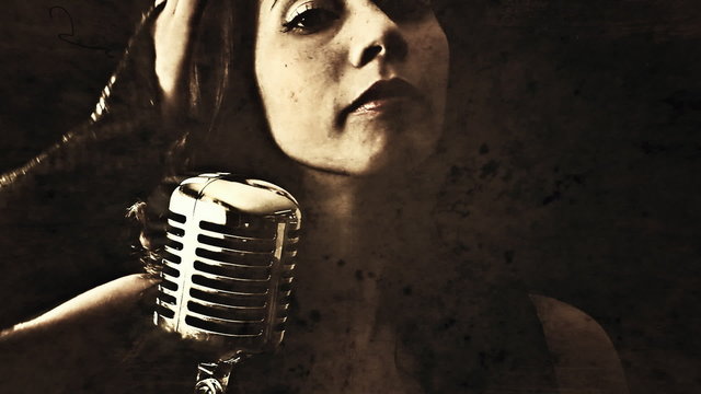 Vintage music woman singer waiting